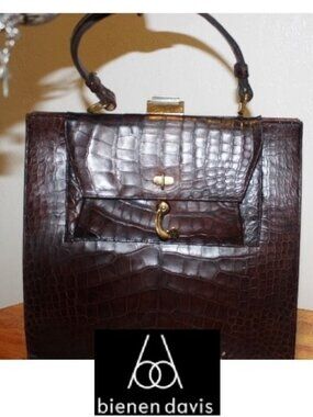 1940's Bienen Davis Super Rare Genuine Alligator Crocodile Handbag Purse Bag
